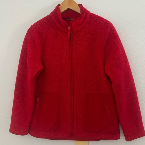T by Talbots Red Zip-Up Sherpa Fleece Jacket Size Medium - Picture 3 of 11